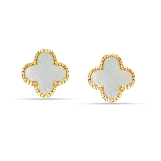 Lucky Charms: 925 Sterling Silver 14K Gold-Plated Mother Of Pearl Clover Leaf Stud Earrings - Elegant Accents for Women
