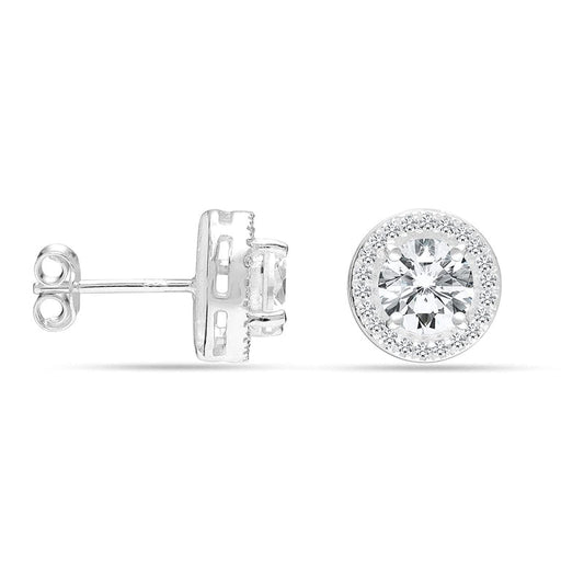 Radiant Beauty: 925 Sterling Silver Brilliant Round Halo Earrings Studs for Teen Women