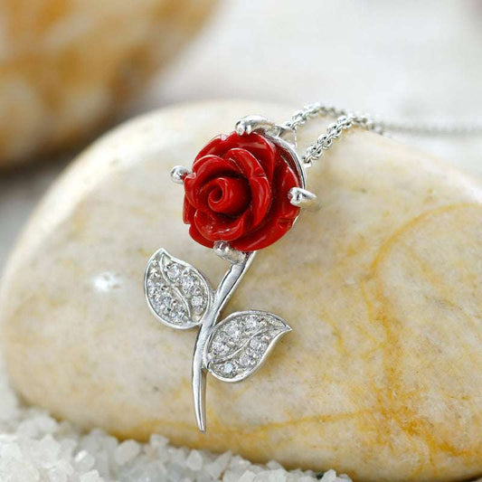 Enchanting Red Rose: Sterling Silver Pendant Necklace For Self Rakva