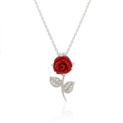 Enchanting Red Rose: Sterling Silver Pendant Necklace For Self Rakva