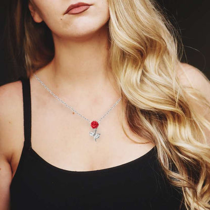 Enchanting Red Rose: Sterling Silver Pendant Necklace For Self Rakva