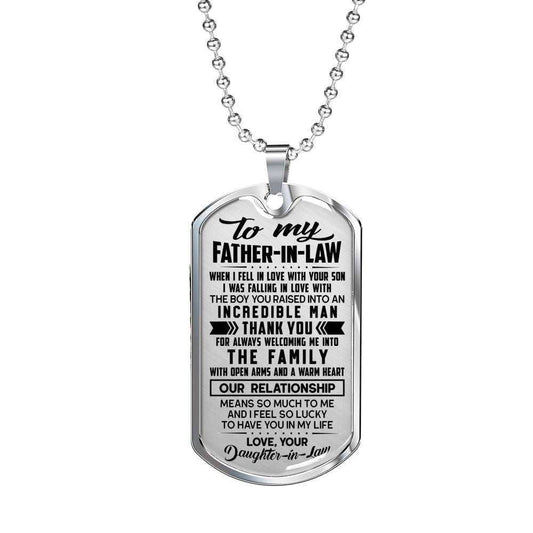 Father-In-Law Dog Tag, So Lucky To Have You In Life Dog Tag Military Chain Necklace For Father-In-Law Rakva
