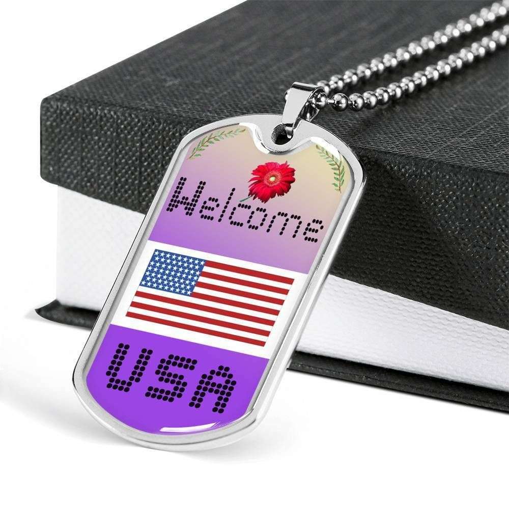 Friend Dog Tag, Custom Picture Welcome Usa Dog Tag Military Chain Necklace For People Dog Tag Rakva