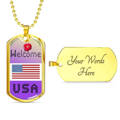 Friend Dog Tag, Custom Picture Welcome Usa Dog Tag Military Chain Necklace For People Dog Tag Rakva