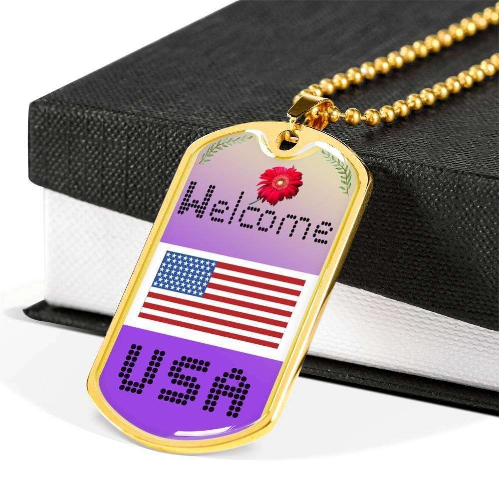 Friend Dog Tag, Custom Welcome Usa Dog Tag Military Chain Necklace For People Dog Tag Rakva