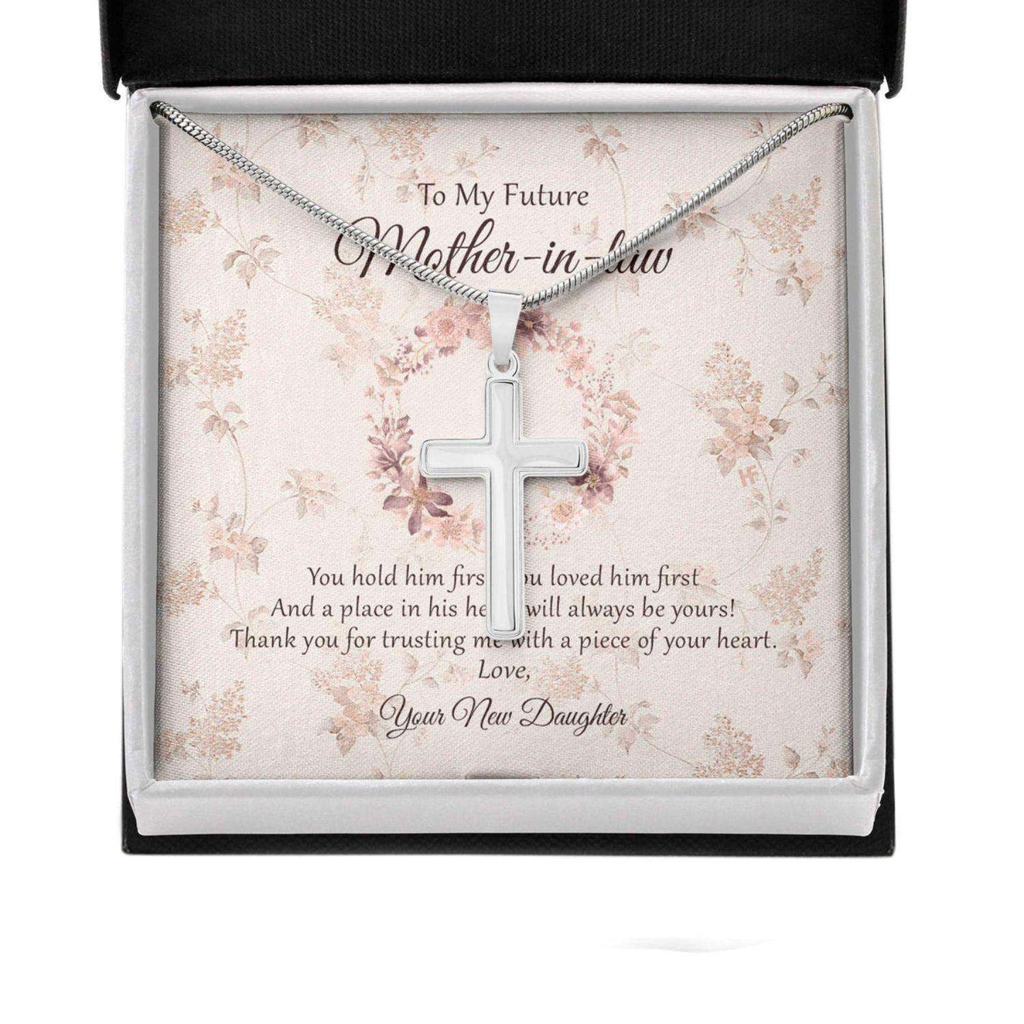 Future Mother In Law Necklace, Gift For Mother’S Day From Daughter, Vintage Message Card Cross Necklace Gifts For Daughter Rakva