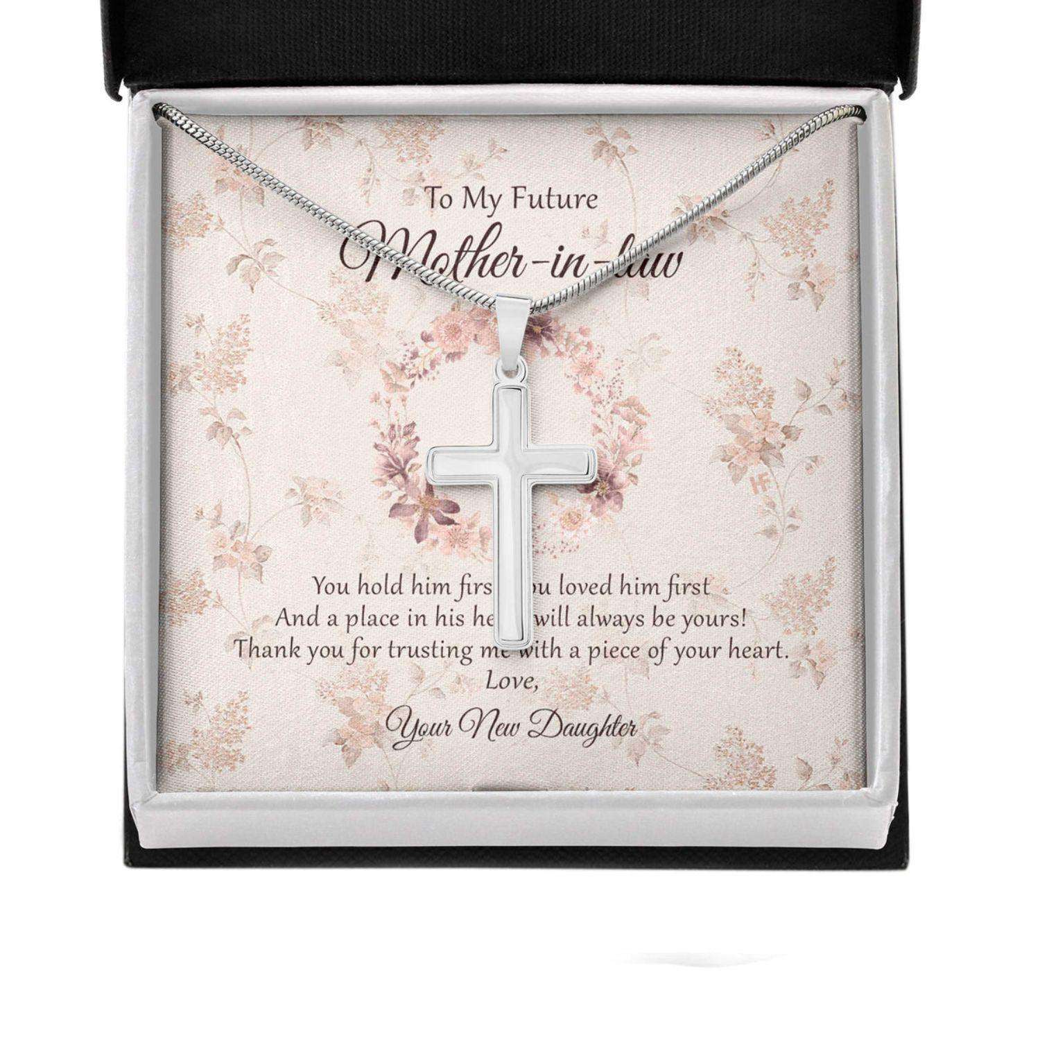 Future Mother In Law Necklace, Gift For Mother’S Day From Daughter, Vintage Message Card Cross Necklace Gifts For Daughter Rakva