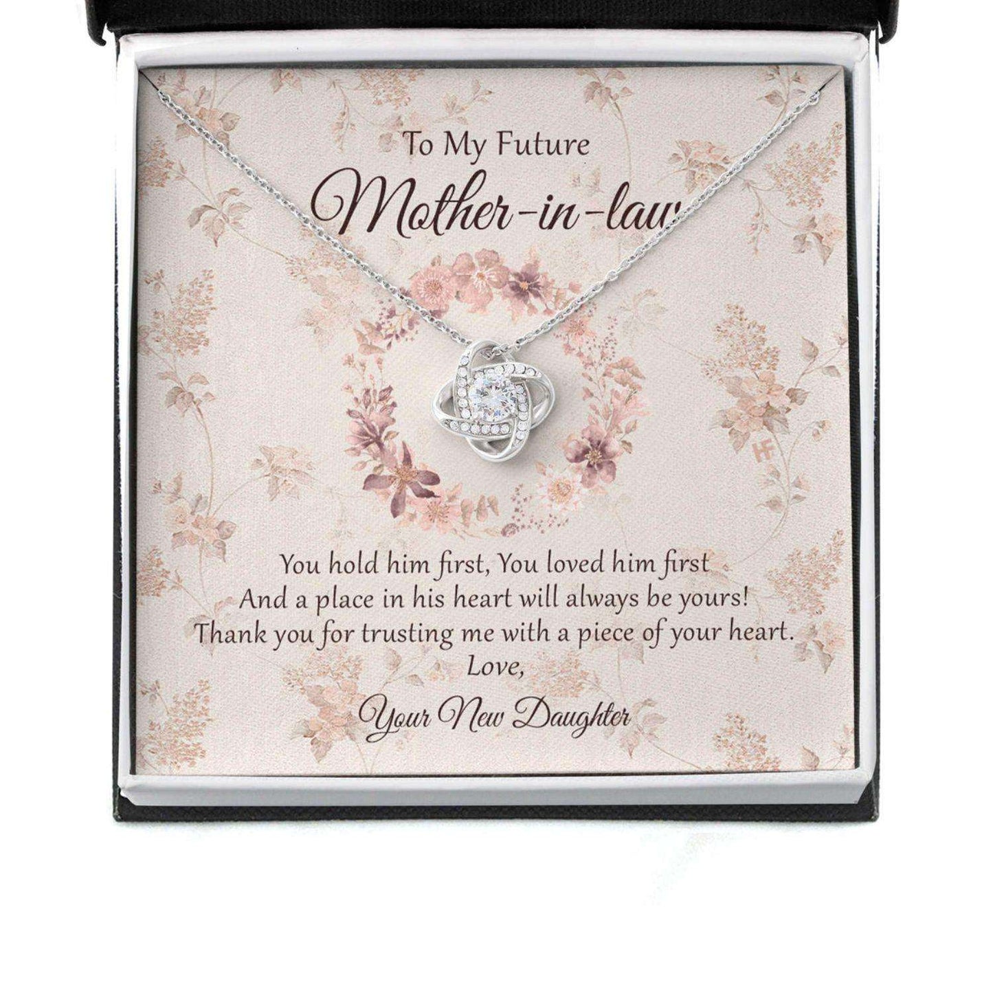 Future Mother In Law Necklace, Gift For Mother’S Day From Daughter, Vintage Message Card Love Knot Necklace Gifts For Daughter Rakva