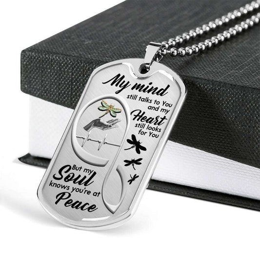 Gem Dragonfly On Lady Hand Dog Tag Military Chain Necklace Rakva