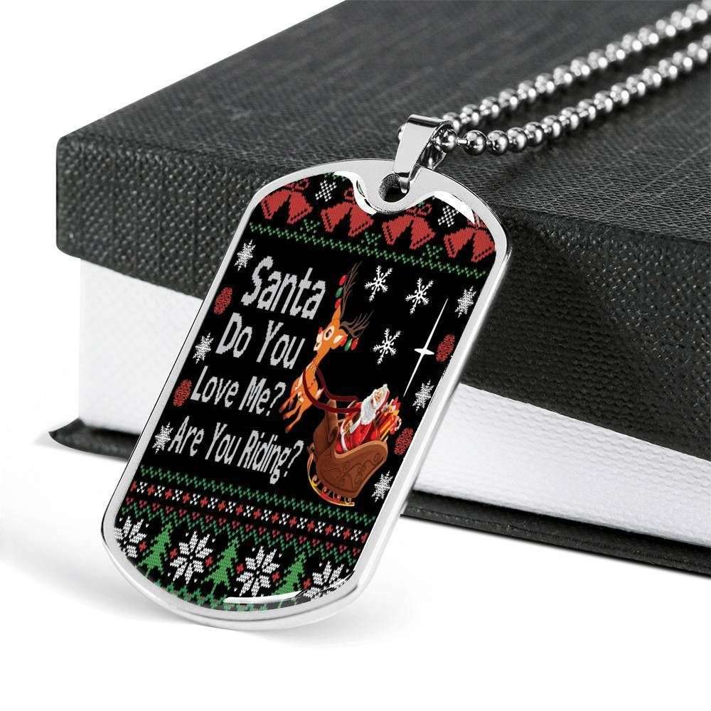 Girlfriend Dog Tag, Custom Picture Santa Do You Love Me Dog Tag Military Chain Necklace For Girlfriend Dog Tag Rakva