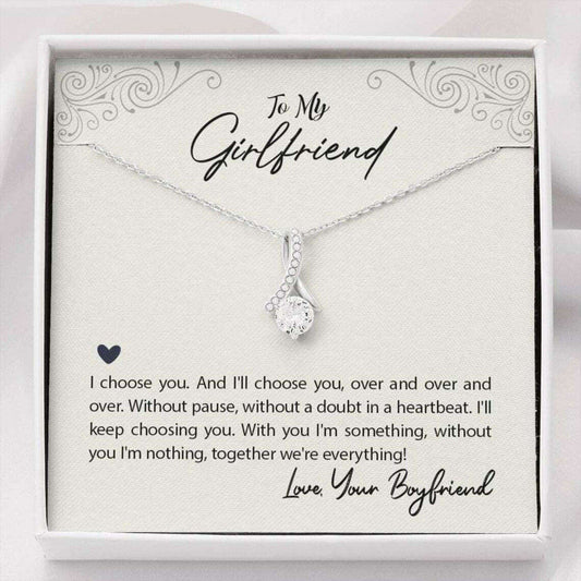 Girlfriend Necklace, Necklace With Message Card & Box To My Girlfriend “ I Choose You “ Valentine’S Day Necklace Gifts For Friend Rakva