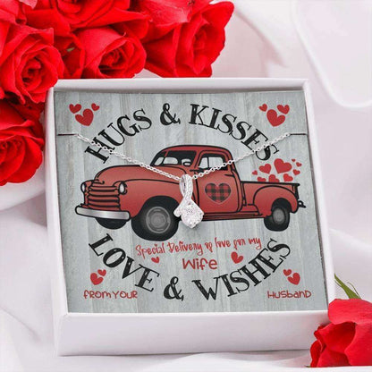 Girlfriend Necklace, Wife Necklace, Necklace Cz Valentines Gift For Wife, Or Girlfriend “ Hugs & Kisses For Karwa Chauth Rakva