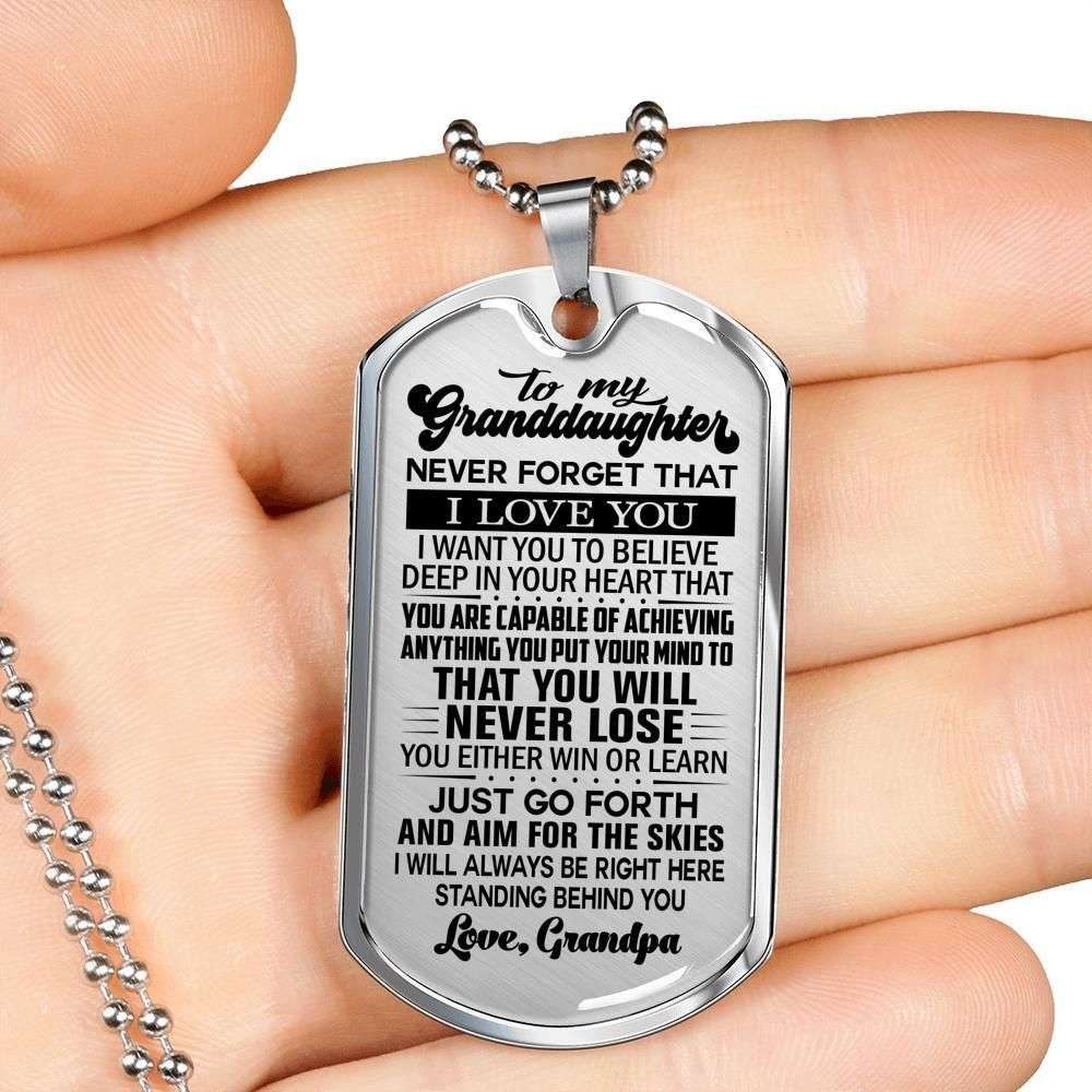 Granddaughter Dog Tag Custom Picture, Never Forget That I Love You Grandpa Giving Granddaughter Dog Tag Military Chain Necklace Gifts For Daughter Rakva