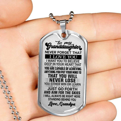 Granddaughter Dog Tag Custom Picture, Never Forget That I Love You Grandpa Giving Granddaughter Dog Tag Military Chain Necklace Gifts For Daughter Rakva