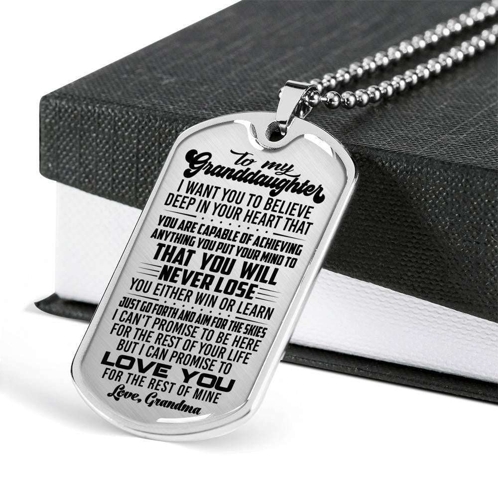 Granddaughter Dog Tag, Custom Picture You Will Never Lose Grandma Giving Granddaughter Dog Tag Military Chain Necklace Gifts For Daughter Rakva