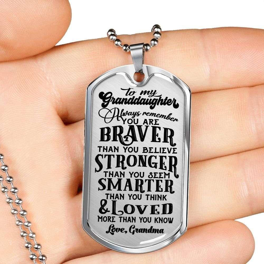 Granddaughter Dog Tag, Loved More Than You Know Grandma Giving Granddaughter Dog Tag Military Chain Necklace Gifts For Daughter Rakva