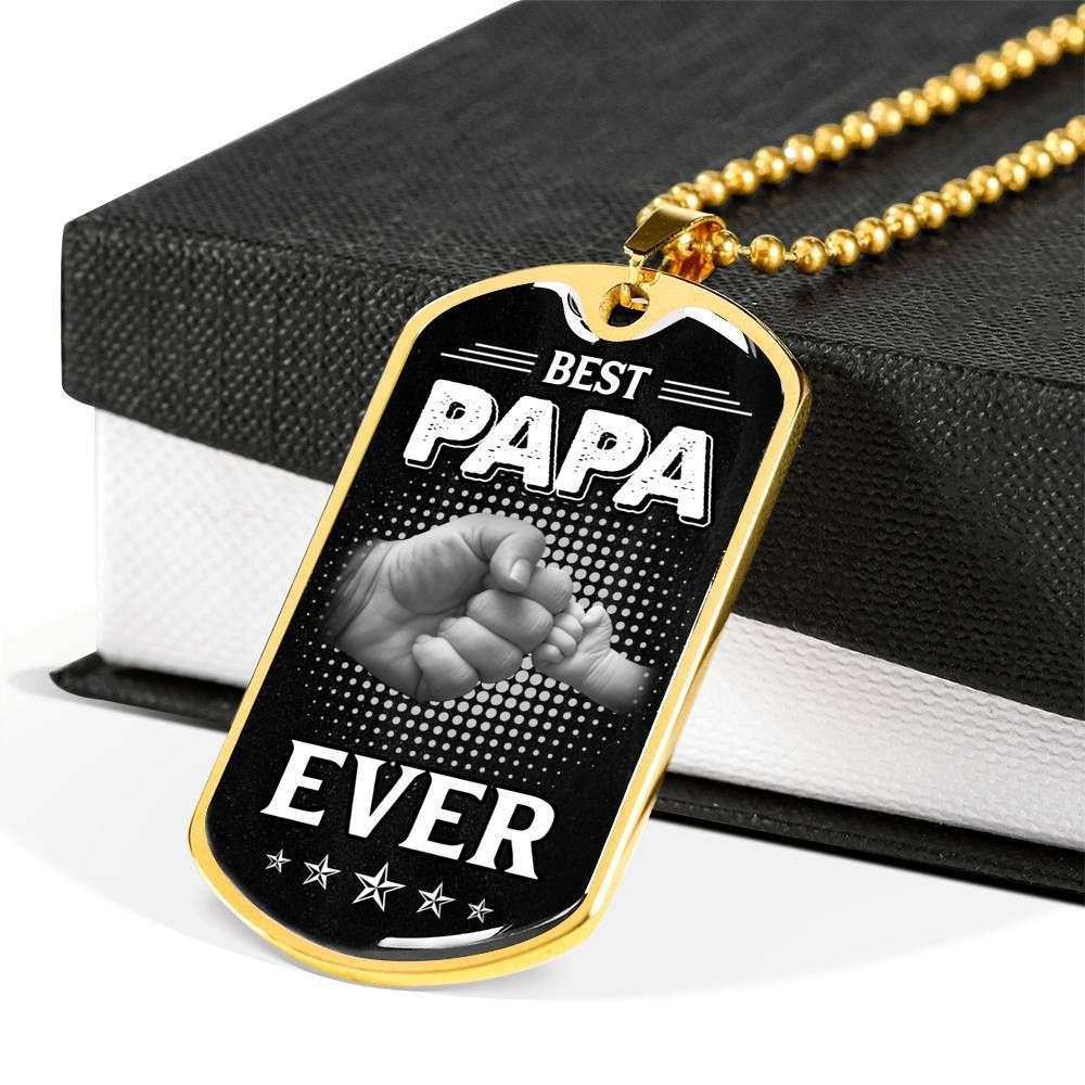 Grandfather Dog Tag, Custom Best Papa Ever Dog Tag Military Chain Necklace Gift For Dad Dog Tag Father's Day Rakva