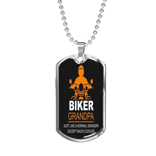 Grandfather Dog Tag Custom Picture, Biker Grandpa Dog Tag Necklace Gift For Men Father's Day Rakva