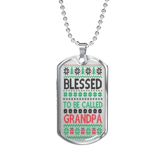 Grandfather Dog Tag Custom Picture, Blessed To Be Called Grandpa Dog Tag Necklace For Grandpa Father's Day Rakva