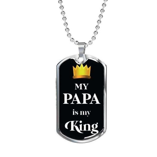 Grandfather Dog Tag Custom Picture Father’S Day, My Papa Is My King Dog Tag Necklace Gift For Dad Father's Day Rakva