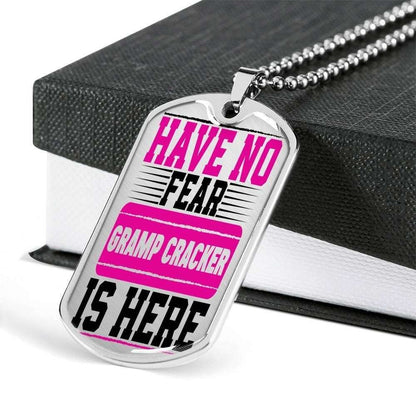 Grandfather Dog Tag Custom Picture, Have No Fear Gramp Cracker Is Here Dog Tag Necklace For Men Father's Day Rakva