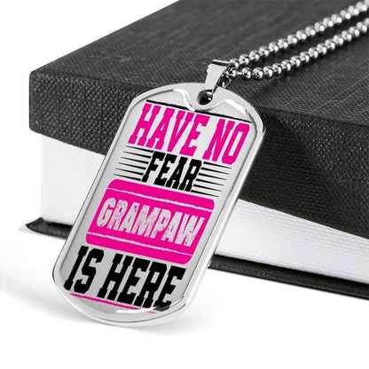 Grandfather Dog Tag Custom Picture, Have No Fear Grampaw Is Here Dog Tag Necklace Gift For Men Father's Day Rakva