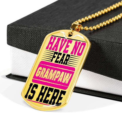 Grandfather Dog Tag Custom Picture, Have No Fear Grampaw Is Here Dog Tag Necklace Gift For Men Father's Day Rakva