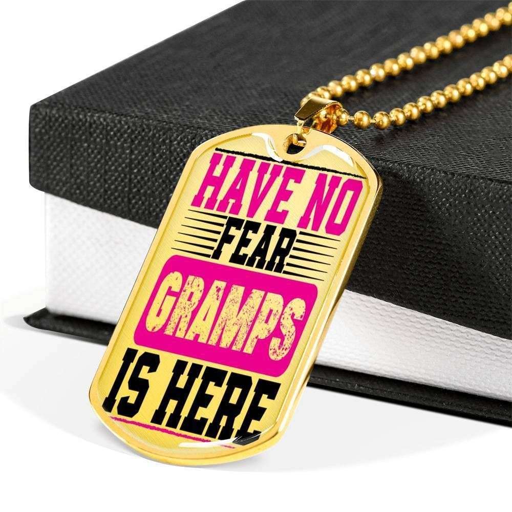 Grandfather Dog Tag Custom Picture, Have No Fear Gramps Is Here Dog Tag Necklace For Grandpa Father's Day Rakva