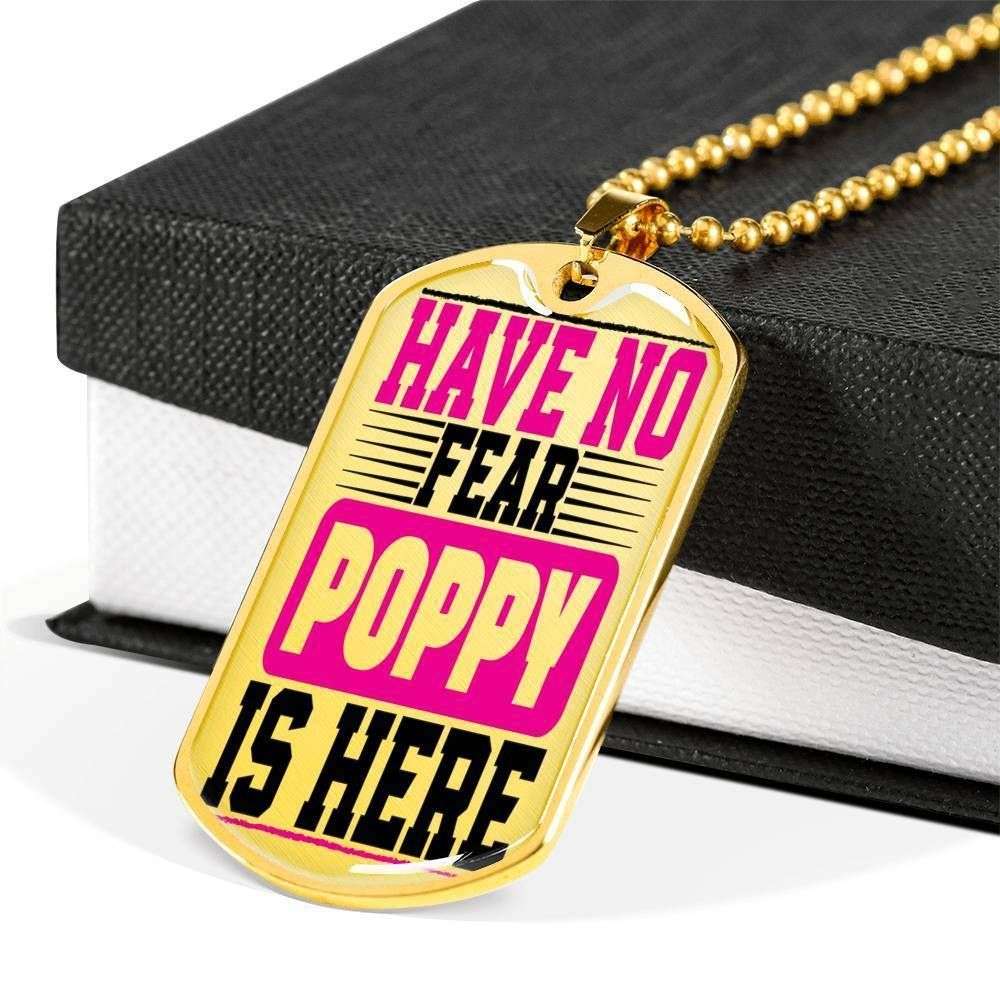 Grandfather Dog Tag Custom Picture, Have No Fear Poppy Is Here Dog Tag Necklace For Men Father's Day Rakva