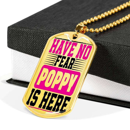 Grandfather Dog Tag Custom Picture, Have No Fear Poppy Is Here Dog Tag Necklace For Men Father's Day Rakva