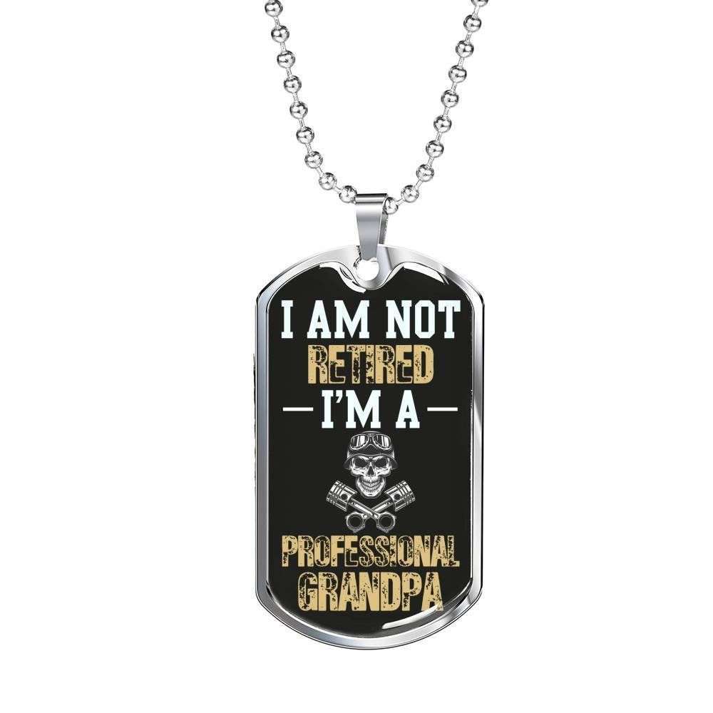 Grandfather Dog Tag Custom Picture, I Am Not Retired I’M A Professional Grandpa Dog Tag Necklace For Grandpa Father's Day Rakva