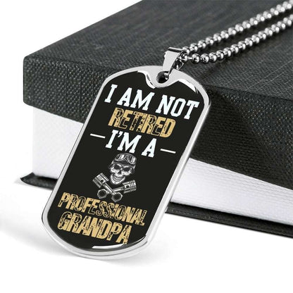 Grandfather Dog Tag Custom Picture, I Am Not Retired I’M A Professional Grandpa Dog Tag Necklace For Grandpa Father's Day Rakva