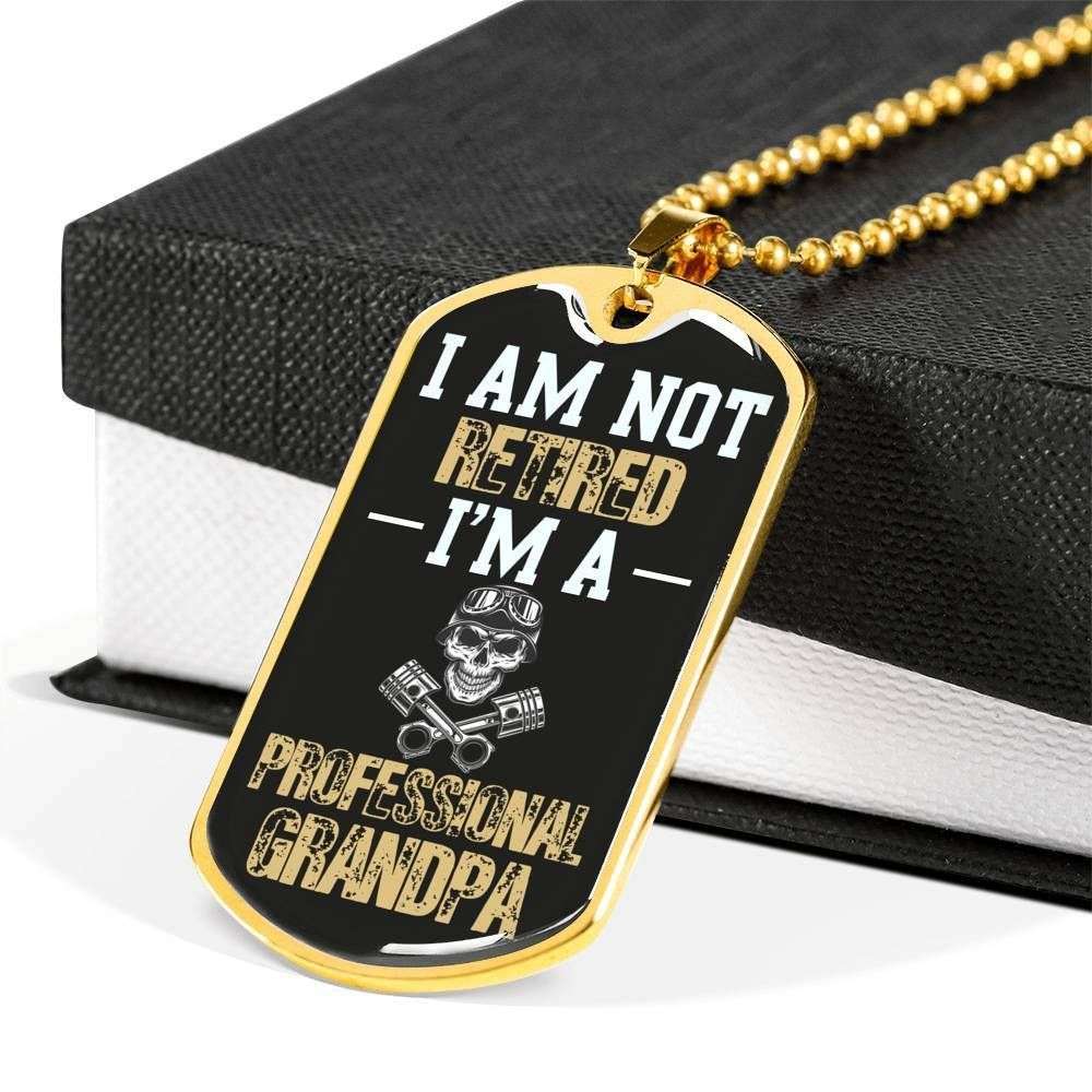 Grandfather Dog Tag Custom Picture, I Am Not Retired I’M A Professional Grandpa Dog Tag Necklace For Grandpa Father's Day Rakva