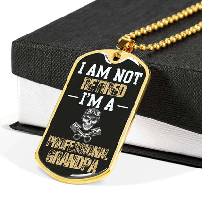 Grandfather Dog Tag Custom Picture, I Am Not Retired I’M A Professional Grandpa Dog Tag Necklace For Grandpa Father's Day Rakva