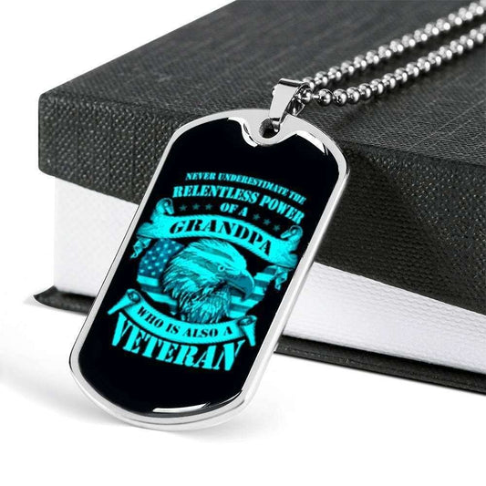 Grandfather Dog Tag, Custom Picture Never Underestimate A Relentless Power Of Grandpa Silver Dog Tag Military Chain Rakva