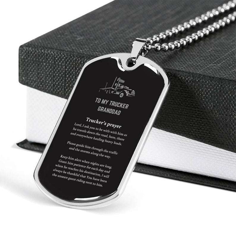 Grandfather Dog Tag, Trucker Gift For Grandfather. Father’S Day Dog Tag For Him. Trucker’S Prayer Dog Tag Father's Day Rakva