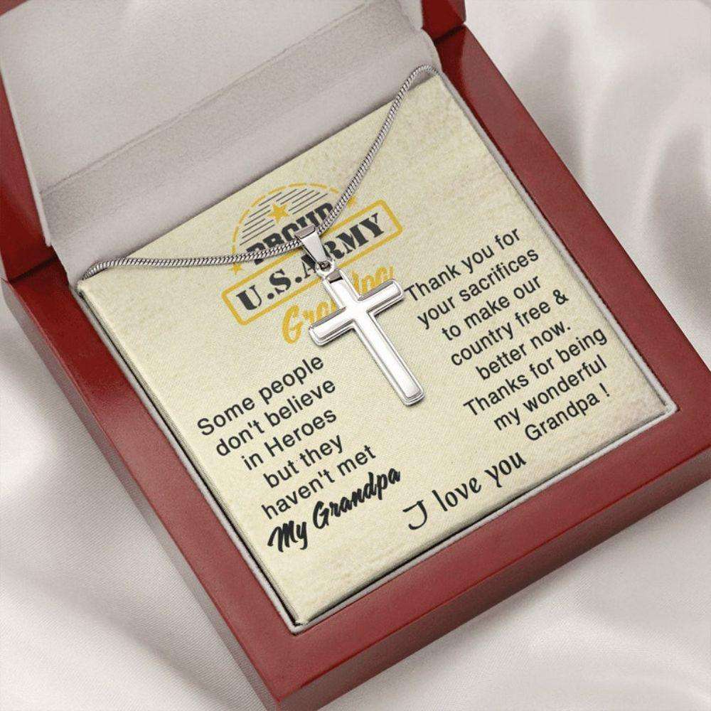 Grandfather Necklace, Proud Army Grandpa Necklace, Independence Day Gift For Grandpa, Thank You Grandpa Gift Rakva