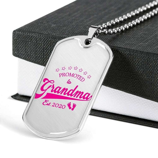 Grandmother Dog Tag, Custom Picture Promoted To Grandma Luxury Military Dog Tag Military Chain Necklace For Grandma Gifts for Grandmother Rakva