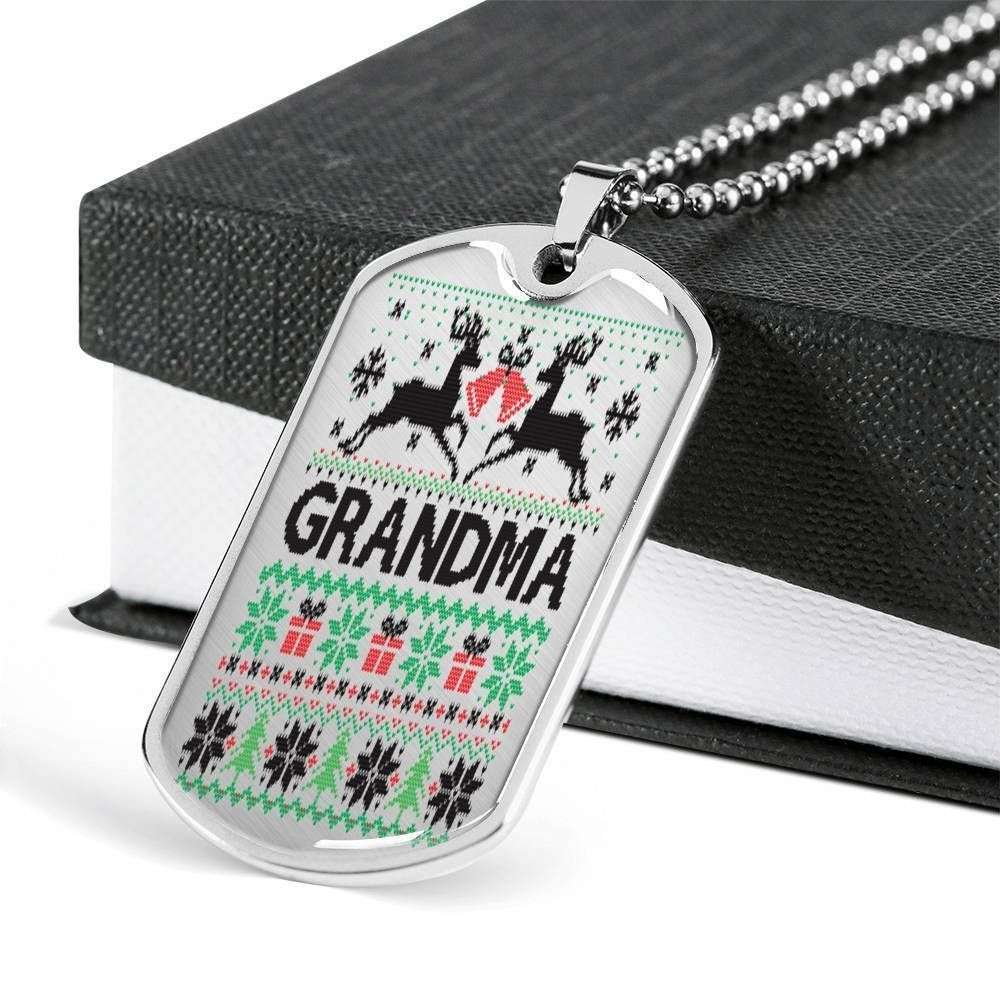 Grandmother Dog Tag, Grandma Merry Christmas Dog Tag Necklace For Grandma Gifts for Grandmother Rakva