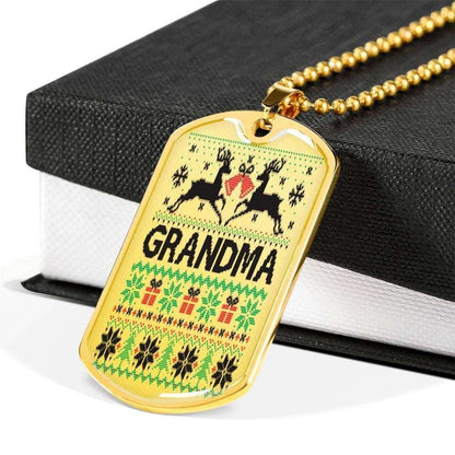 Grandmother Dog Tag, Grandma Merry Christmas Dog Tag Necklace For Grandma Gifts for Grandmother Rakva