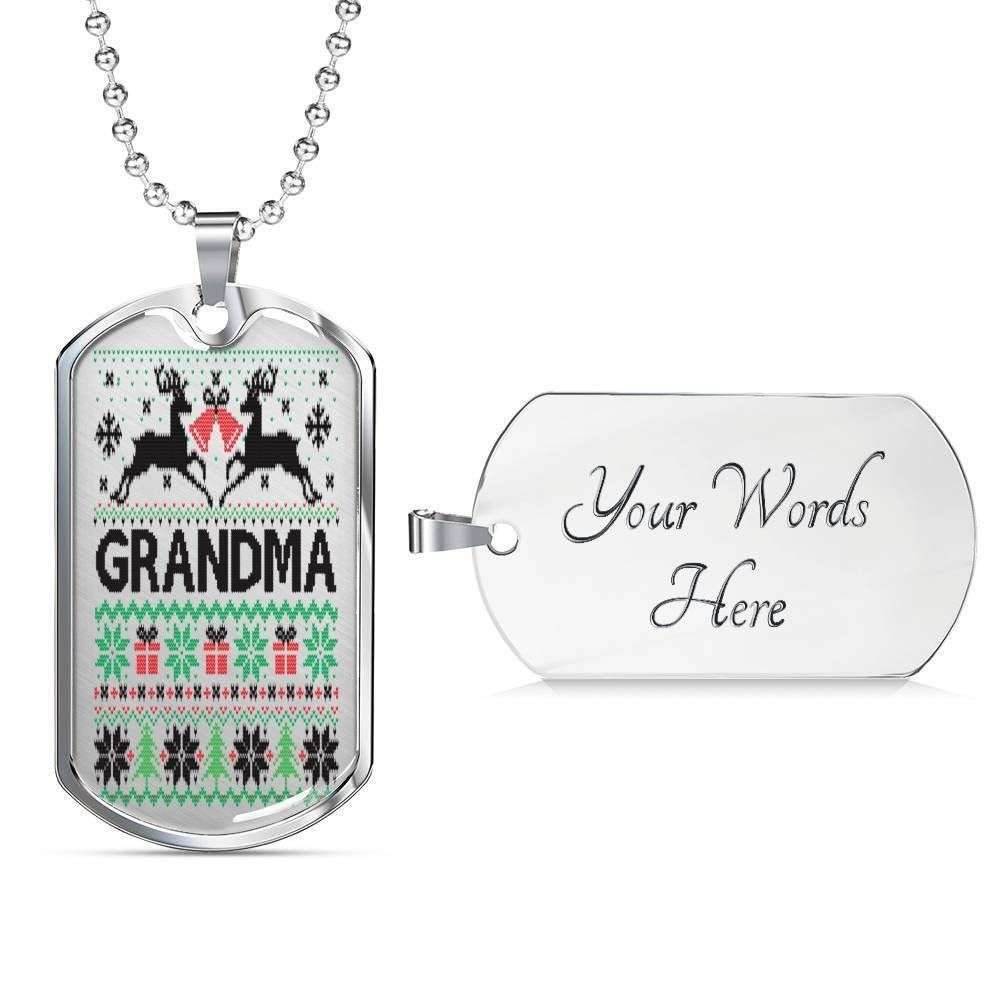 Grandmother Dog Tag, Grandma Merry Christmas Dog Tag Necklace For Grandma Gifts for Grandmother Rakva
