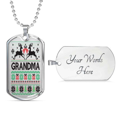 Grandmother Dog Tag, Grandma Merry Christmas Dog Tag Necklace For Grandma Gifts for Grandmother Rakva