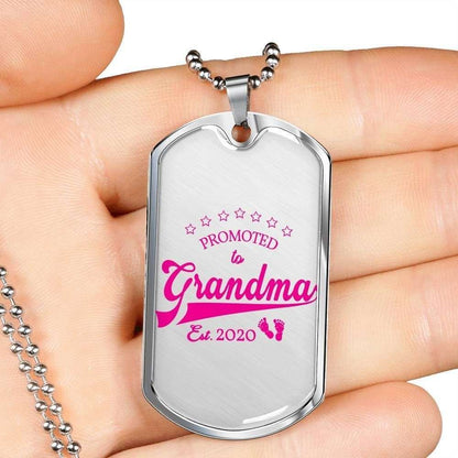 Grandmother Dog Tag, Promoted To Grandma Luxury Military Dog Tag Military Chain Necklace For Grandma Gifts for Grandmother Rakva