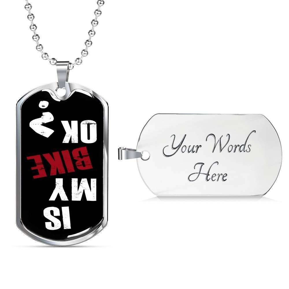 Grandpa Dog Tag, Custom Gift For Biker Is My Bike Ok Dog Tag Military Chain Necklace Dog Tag Father's Day Rakva