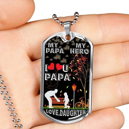 Grandpa Dog Tag, Custom My Hero Love You Dog Tag Military Chain Necklace Gift For Papa Dog Tag Father's Day Rakva