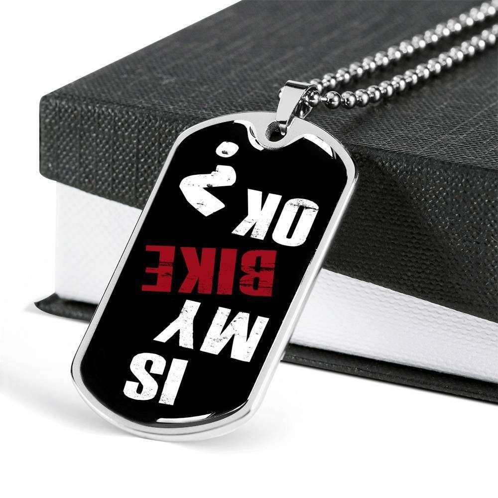 Grandpa Dog Tag, Custom Picture Gift For Biker Is My Bike Ok Dog Tag Military Chain Necklace Dog Tag Rakva