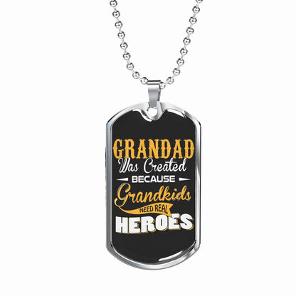 Grandpa Dog Tag Custom Picture, Gift For Grandfather Dog Tag Necklace Silver Necklace Grandkids Needs Real Heroes Father's Day Rakva