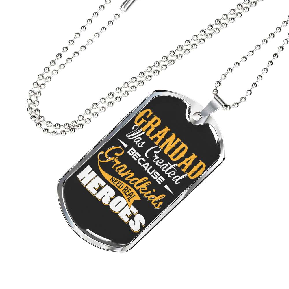 Grandpa Dog Tag Custom Picture, Gift For Grandfather Dog Tag Necklace Silver Necklace Grandkids Needs Real Heroes Father's Day Rakva