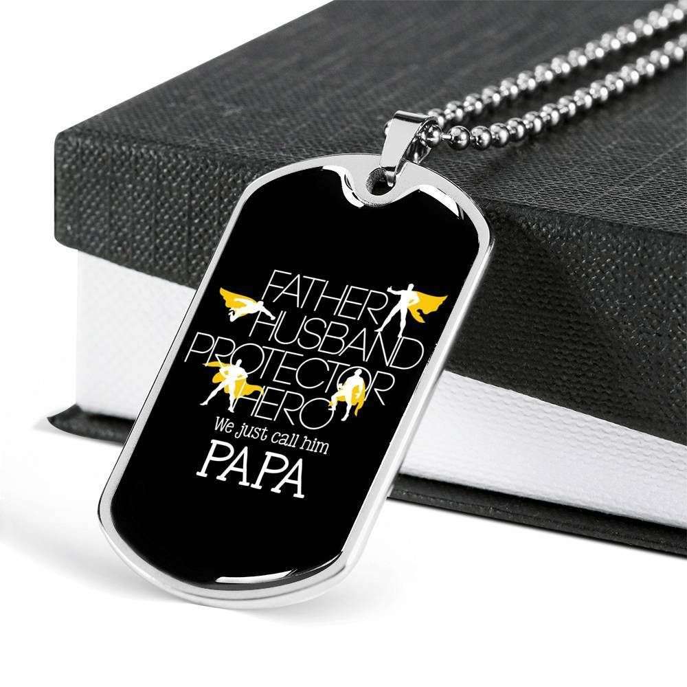 Grandpa Dog Tag, Custom Picture Papa Dog Tag Military Chain Pendant Necklace Engraving Dog Tag Rakva