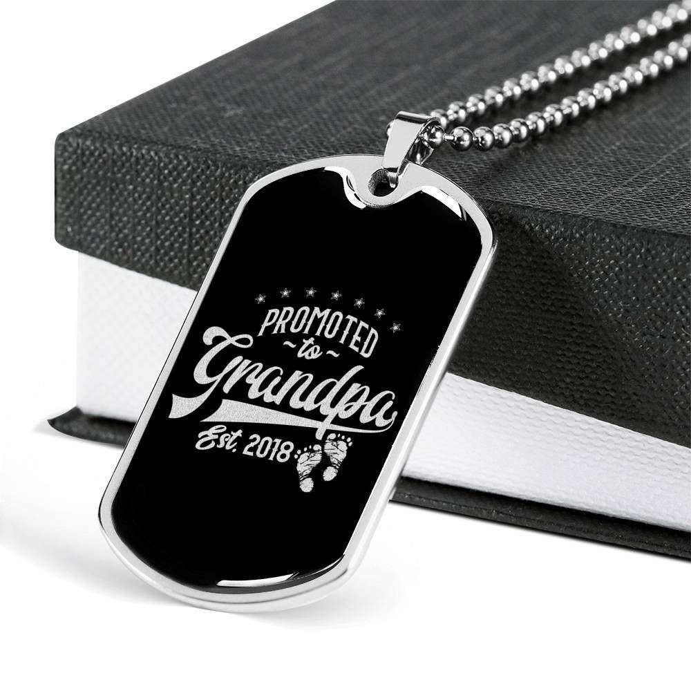 Grandpa Dog Tag, Custom Picture Promoted To Grandpa Dog Tag Military Chain Necklace Gift For Men Dog Tag Rakva